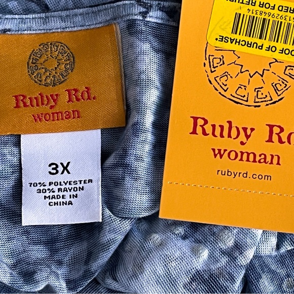 Ruby Rd Denim Blue Camo Print Studded Top 3X - Picture 5 of 14